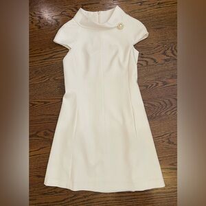 Mod Cream Dress with Cap Sleeves Brooch
